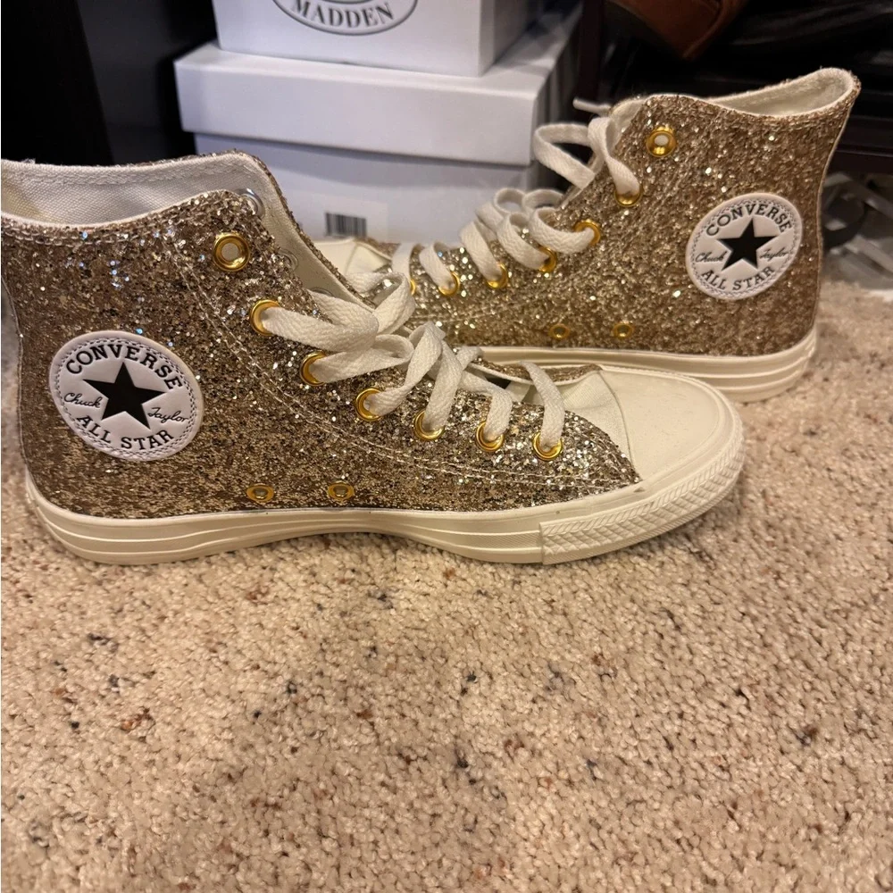 Converse Women's Gold Glitter High-Top Sneakers - Picture 2 of 2